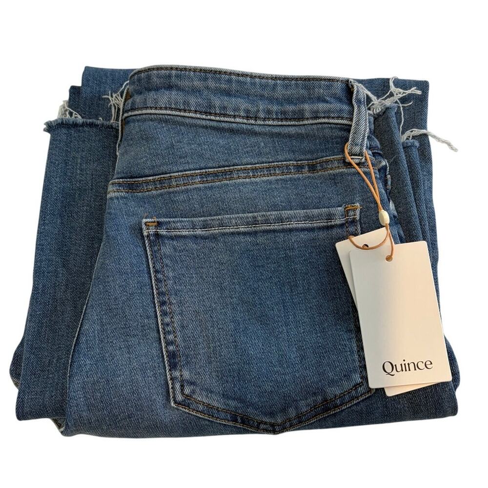 NWT Quince Bella Stretch Wide Leg Jeans Twilight Blue Fray Size 29x30 Minimalist